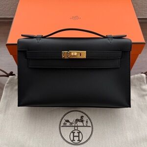 Hermès Kelly Pochette Black Swift Gold Hardware G Stamp 2026 Brand New/Box Fresh